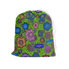Mid Century Retro Floral 1970s 1960s Pattern 59 Drawstring Pouch (xl) by violetheavensky