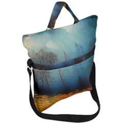 Wildflowers Field Outdoors Clouds Trees Cover Art Storm Mysterious Dream Landscape Fold Over Handle Tote Bag by Posterlux