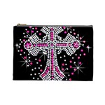 Hot Pink Rhinestone Cross Large Makeup Purse Front