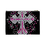 Hot Pink Rhinestone Cross Large Makeup Purse Back