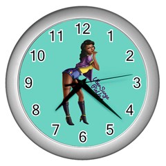 Pin Up 2 Silver Wall Clock by UberSurgePinUps