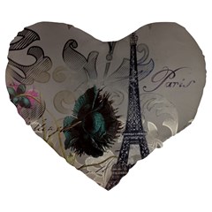 Floral Vintage Paris Eiffel Tower Art 19  Premium Heart Shape Cushion by chicelegantboutique