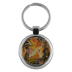 Funky Japanese Tattoo Koi Fish Graphic Art Key Chain (round) by chicelegantboutique