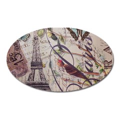 Paris Eiffel Tower Vintage Bird Butterfly French Botanical Art Magnet (oval) by chicelegantboutique