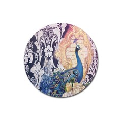 Damask French Scripts  Purple Peacock Floral Paris Decor Magnet 3  (round) by chicelegantboutique