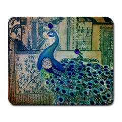 French Scripts Vintage Peacock Floral Paris Decor Large Mouse Pad (rectangle) by chicelegantboutique