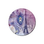 Peacock Feather White Rose Paris Eiffel Tower Drink Coaster (Round) Front