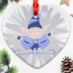 Blue Christmas Elf Heart Ornament (two Sides) by Contest1705524