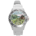  Amish Apple Blossoms  by Ave Hurley of ArtRevu ~ Round Plastic Sport Watch (L) Front