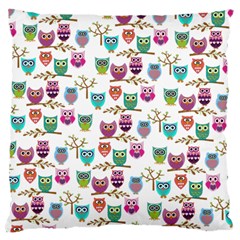 Happy Owls Large Cushion Case (two Sided)  by Ancello