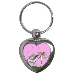 Unicorn And Fairy In A Grass Field And Sparkles Key Chain (heart) by goldenjackal