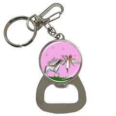 Unicorn And Fairy In A Grass Field And Sparkles Bottle Opener Key Chain by goldenjackal