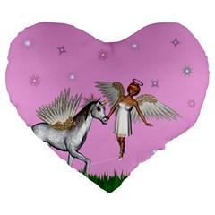 Unicorn And Fairy In A Grass Field And Sparkles 19  Premium Heart Shape Cushion by goldenjackal