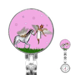 Unicorn And Fairy In A Grass Field And Sparkles Stainless Steel Nurses Watch by goldenjackal