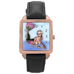 Mermaid On The Beach Rose Gold Leather Watch  by goldenjackal