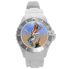 Sexy Mermaid On Beach Plastic Sport Watch (large) by goldenjackal