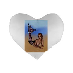 Mermaid On The Beach  16  Premium Heart Shape Cushion  by goldenjackal