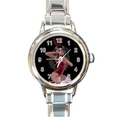 Miss Bunny In Red Lingerie Round Italian Charm Watch by goldenjackal