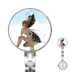 Fairy Sitting On A Mushroom Stainless Steel Nurses Watch by goldenjackal