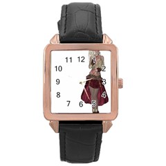 Steampunk Style Girl Wearing Red Dress Rose Gold Leather Watch  by goldenjackal