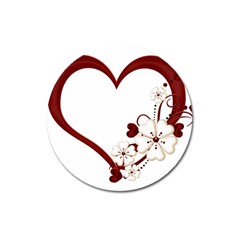 Red Love Heart With Flowers Romantic Valentine Birthday Magnet 3  (round) by goldenjackal