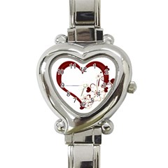 Red Love Heart With Flowers Romantic Valentine Birthday Heart Italian Charm Watch  by goldenjackal