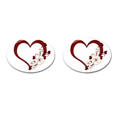 Red Love Heart With Flowers Romantic Valentine Birthday Cufflinks (oval) by goldenjackal