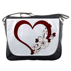 Red Love Heart With Flowers Romantic Valentine Birthday Messenger Bag by goldenjackal