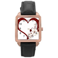 Red Love Heart With Flowers Romantic Valentine Birthday Rose Gold Leather Watch  by goldenjackal