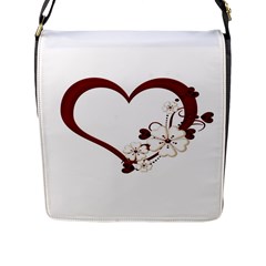 Red Love Heart With Flowers Romantic Valentine Birthday Flap Closure Messenger Bag (large) by goldenjackal