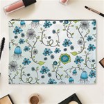 Blue Whimsical Flowers  on blue Cosmetic Bag (XL) Front