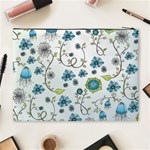 Blue Whimsical Flowers  on blue Cosmetic Bag (XL) Back