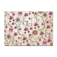 Pink Whimsical Flowers On Beige A4 Sticker 10 Pack by Zandiepants