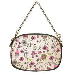 Pink Whimsical Flowers On Beige Chain Purse (two Sided)  by Zandiepants