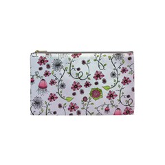 Pink Whimsical Flowers On Pink Cosmetic Bag (small) by Zandiepants