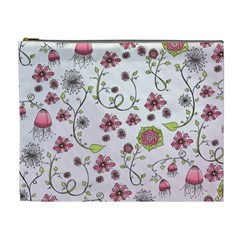 Pink Whimsical Flowers On Pink Cosmetic Bag (xl) by Zandiepants