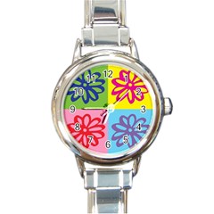 Flower Round Italian Charm Watch by Siebenhuehner