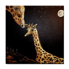 Baby Giraffe And Mom Under The Moon Ceramic Tile by rokinronda