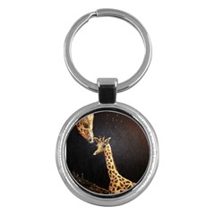 Baby Giraffe And Mom Under The Moon Key Chain (round) by rokinronda