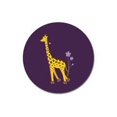 Purple Roller Skating Cute Cartoon Giraffe Magnet 3  (round) by CreaturesStore