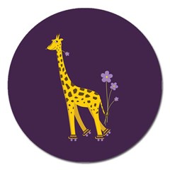 Purple Roller Skating Cute Cartoon Giraffe Magnet 5  (round) by CreaturesStore