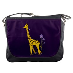 Purple Roller Skating Cute Cartoon Giraffe Messenger Bag by CreaturesStore