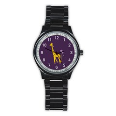 Purple Roller Skating Cute Cartoon Giraffe Sport Metal Watch (black) by CreaturesStore