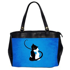 Blue White And Black Cats In Love Oversize Office Handbag (two Sides) by CreaturesStore