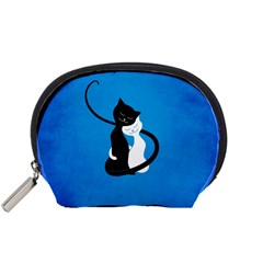 Blue White And Black Cats In Love Accessories Pouch (small) by CreaturesStore