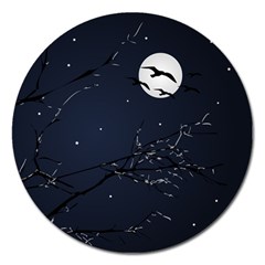 Night Birds And Full Moon Magnet 5  (round) by dflcprints