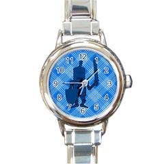 Blue Knight On Plaid Round Italian Charm Watch by StuffOrSomething