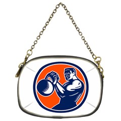 Bodybuilder Lifting Kettlebell Woodcut Chain Purse (two Sided)  by retrovectors