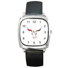 Stylized Symbol Red Bull Icon Design Square Leather Watch by rizovdesign