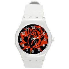 Red Rose Etching On Black Plastic Sport Watch (medium) by StuffOrSomething